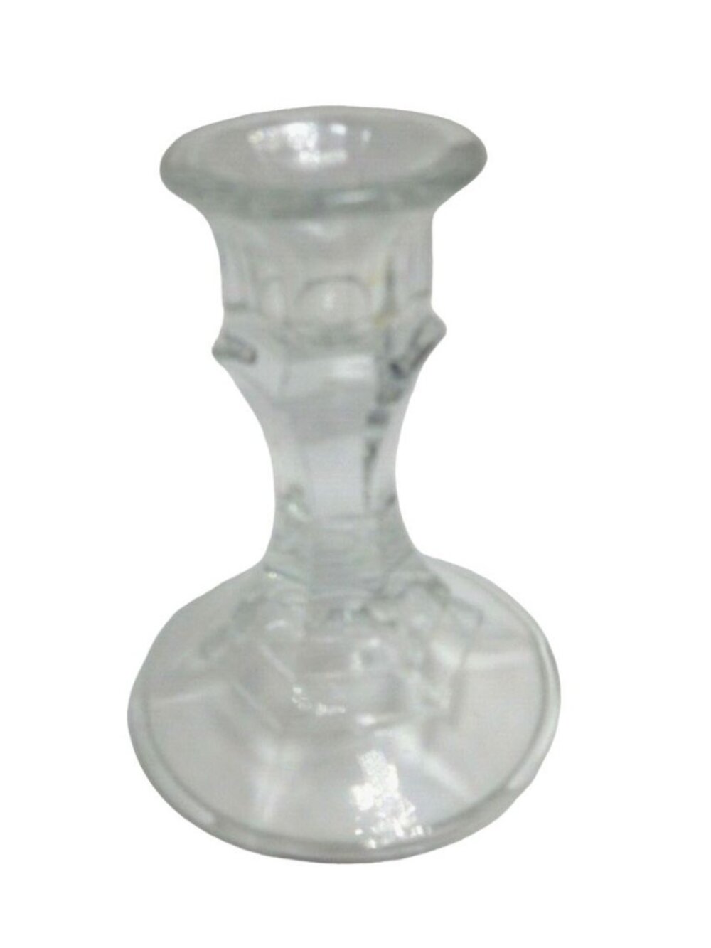 Cut Glass Taper Candle Holder Clear Geometric Details 4 Inch